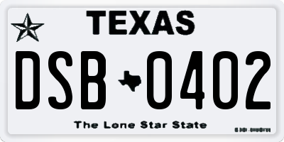 TX license plate DSB0402