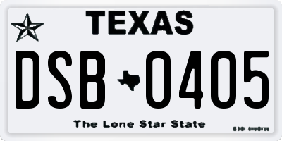 TX license plate DSB0405