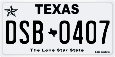 TX license plate DSB0407