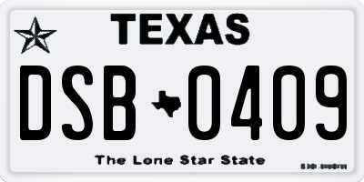 TX license plate DSB0409
