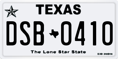 TX license plate DSB0410