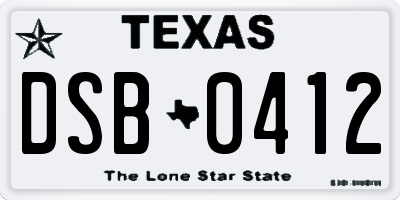TX license plate DSB0412
