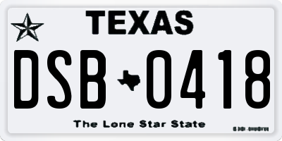TX license plate DSB0418