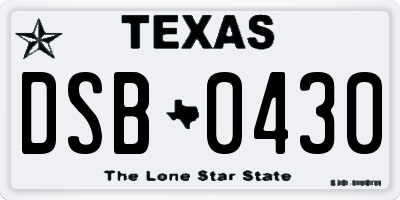 TX license plate DSB0430