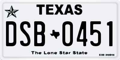 TX license plate DSB0451