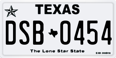 TX license plate DSB0454