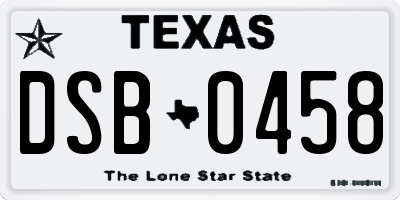 TX license plate DSB0458