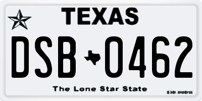 TX license plate DSB0462