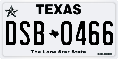 TX license plate DSB0466