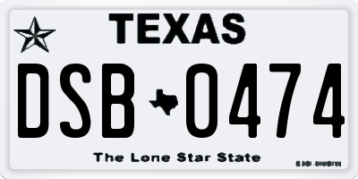 TX license plate DSB0474