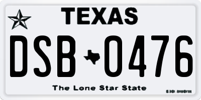 TX license plate DSB0476