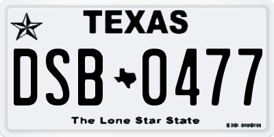 TX license plate DSB0477