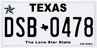 TX license plate DSB0478