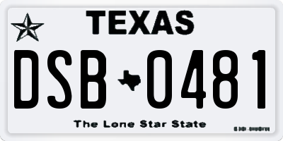 TX license plate DSB0481
