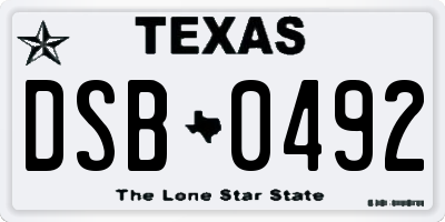 TX license plate DSB0492