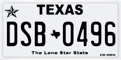 TX license plate DSB0496