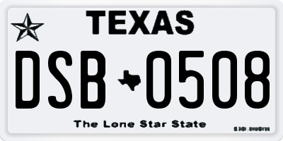 TX license plate DSB0508