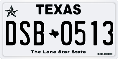 TX license plate DSB0513