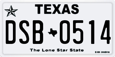 TX license plate DSB0514