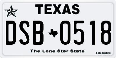 TX license plate DSB0518