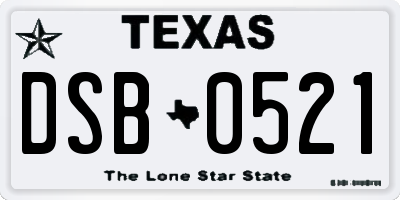 TX license plate DSB0521