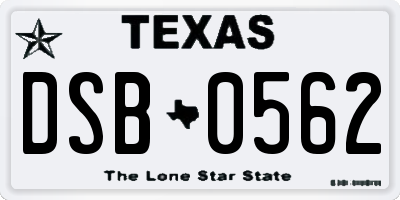 TX license plate DSB0562