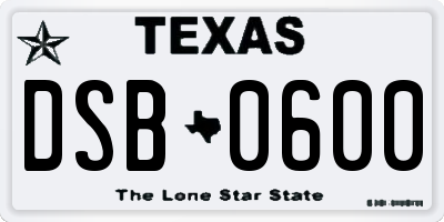 TX license plate DSB0600