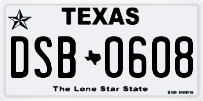 TX license plate DSB0608