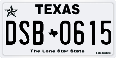 TX license plate DSB0615