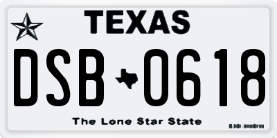 TX license plate DSB0618