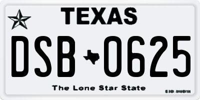 TX license plate DSB0625