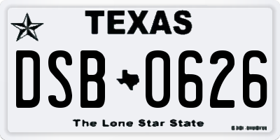 TX license plate DSB0626