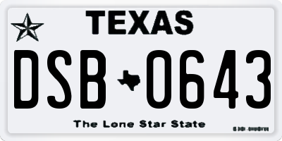 TX license plate DSB0643