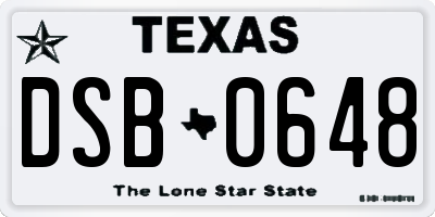 TX license plate DSB0648