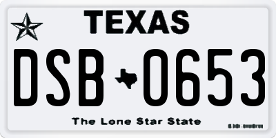 TX license plate DSB0653