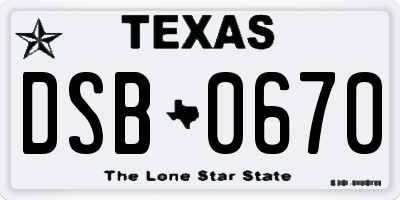 TX license plate DSB0670