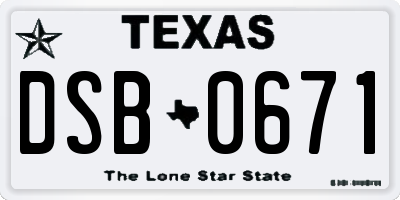 TX license plate DSB0671