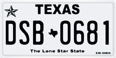 TX license plate DSB0681