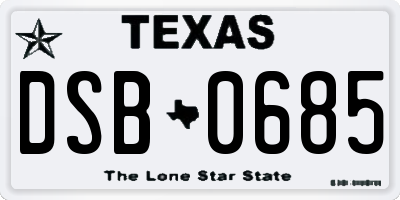 TX license plate DSB0685