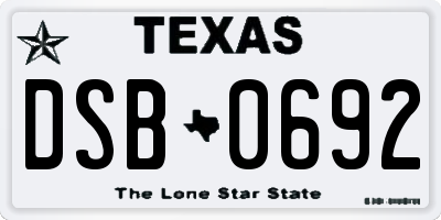 TX license plate DSB0692