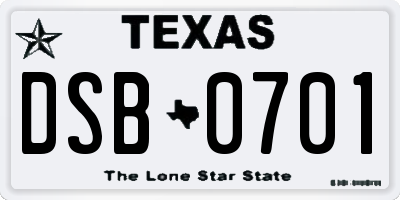 TX license plate DSB0701