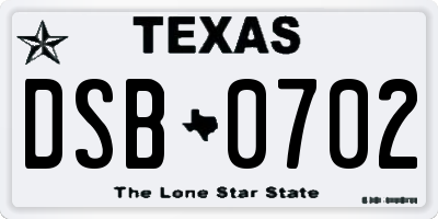TX license plate DSB0702