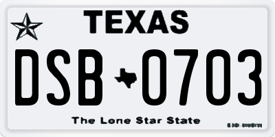 TX license plate DSB0703