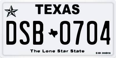 TX license plate DSB0704