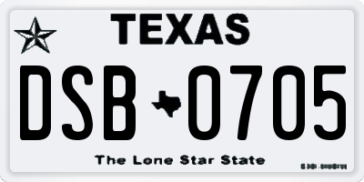 TX license plate DSB0705