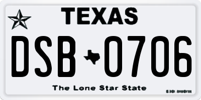 TX license plate DSB0706