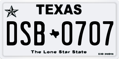 TX license plate DSB0707