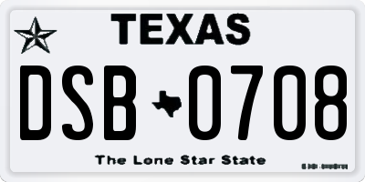 TX license plate DSB0708