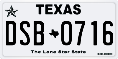TX license plate DSB0716