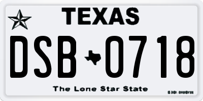 TX license plate DSB0718
